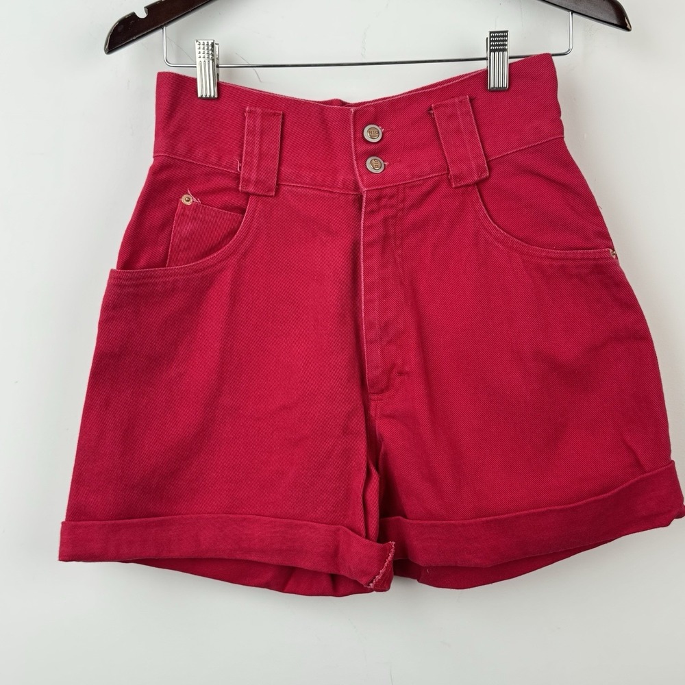 Vintage Rio High Rise Denim Shorts Women's 11 Red Cuffed Retro Mom Jean USA 80s
